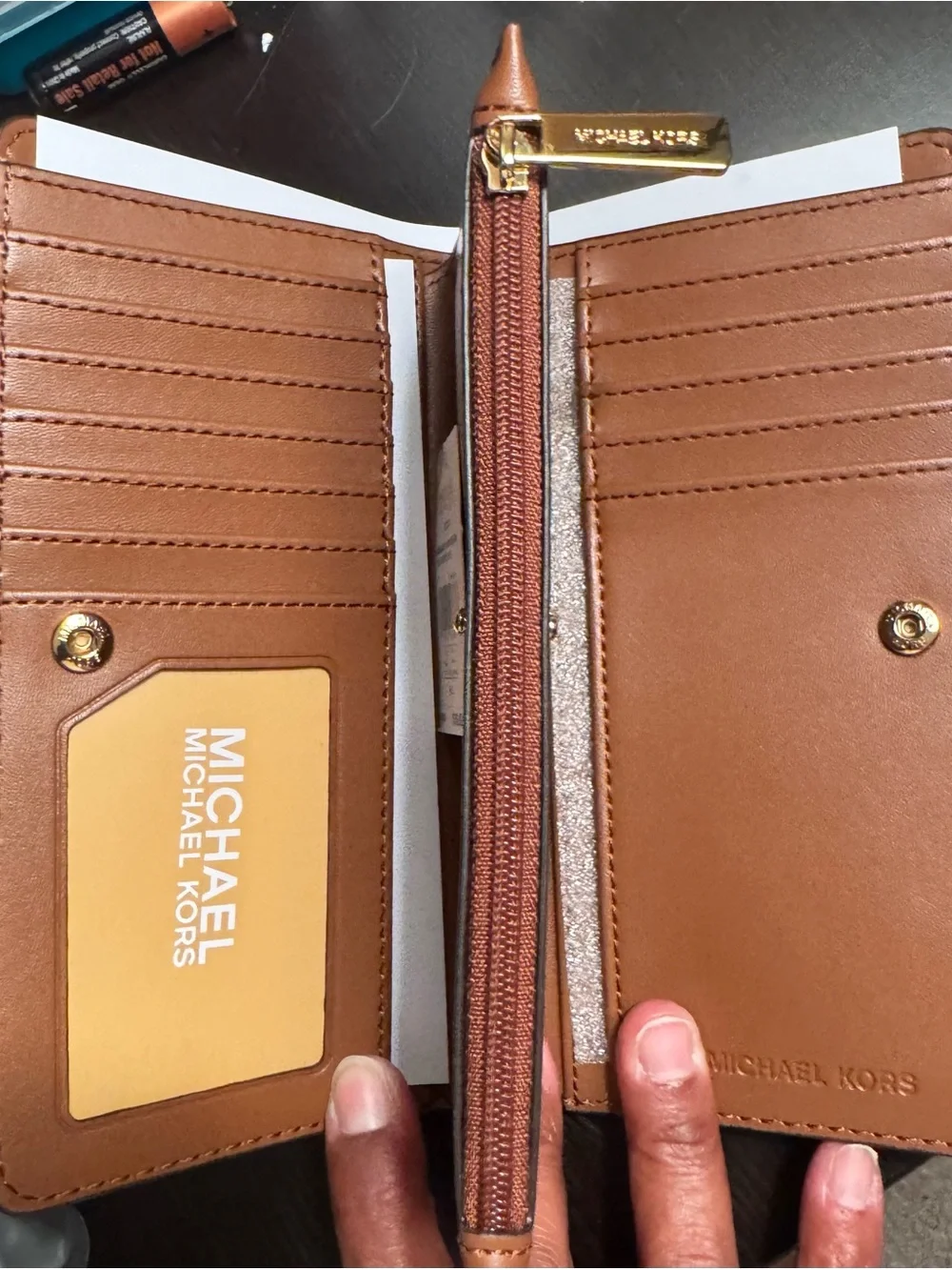 Michael Kors Brown Monogram Zip Wallet with Gold Logo